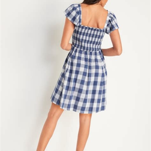 Old Navy Fit & Flare Flutter-Sleeve Gingham Mini Dress small TALL - Picture 3 of 12